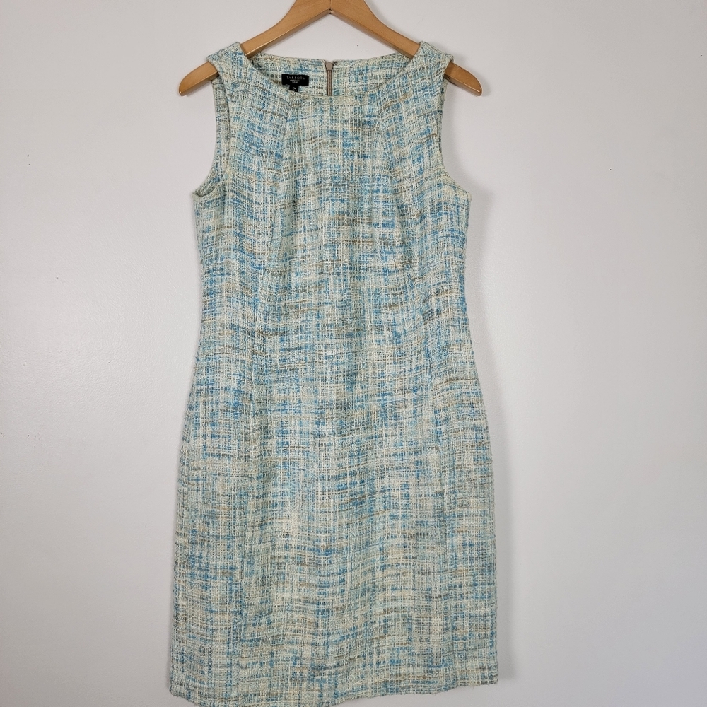 Talbots Green Sheath Midi Boucle Tweed Dress Lined 10 Petite
